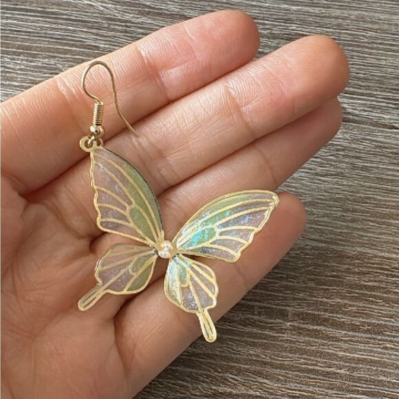 Green butterfly earrings A683 - Picture 5 of 6